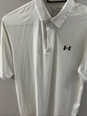 Under Armour White Polo with Tiny Black and Pink Dots